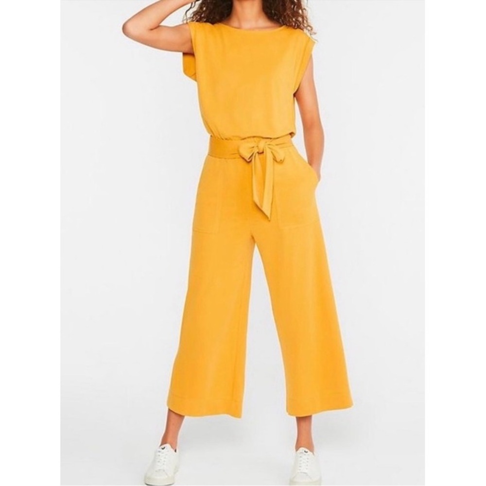 Lou and Gray Loft New Medium Boat Neck Soft Mustard Yellow Wide Leg Jumpsuit